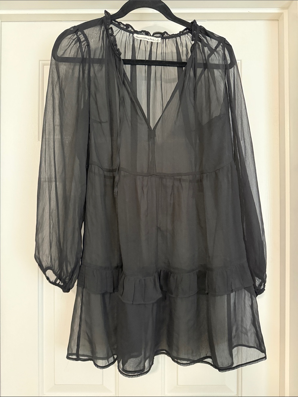 Abercrombie & Fitch Black Sheer V-Neck Tiered Tunic